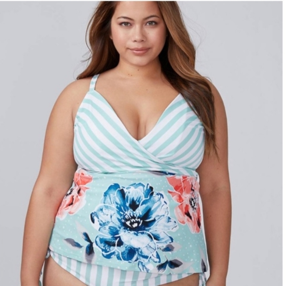 Lane Bryant Swim By Cacique Women's Striped Floral Tankini Swimsuit Top No Wire - Picture 12 of 12